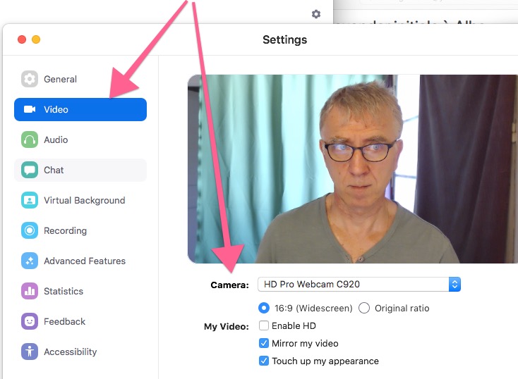 image of the Zoom Client settings Video